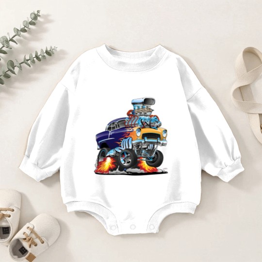 Discover Classic Fifties Hot Rod Muscle Car Cartoon - Car - Baby Romper Sweatshirts