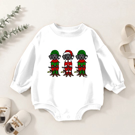 Discover Christmas Three Black Lab Puppies Baby Romper Sweatshirts