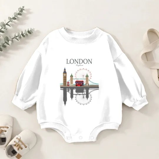 Discover London Souvenir City Vintage British UK Baby Romper Sweatshirts