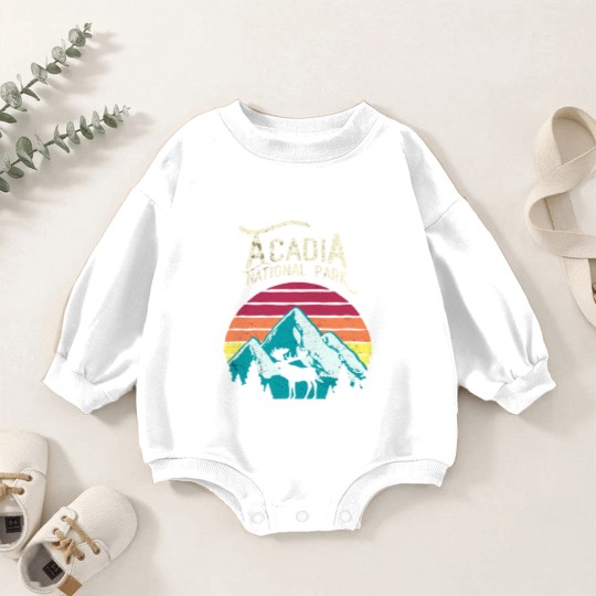 Discover Vintage Acadia National Park Maine Mountains Moose Baby Romper Sweatshirts
