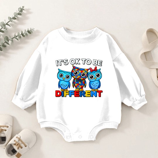 Discover Autism Awareness Cute Owl Animal It's Ok To Be Different Baby Romper Sweatshirts