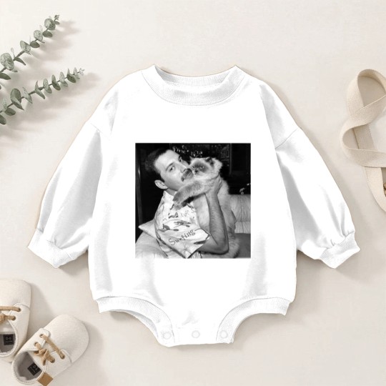Discover Freddie Mercury and his cat photo Baby Romper Sweatshirts, Freddie Mercury Baby Romper Sweatshirts