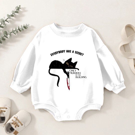 Discover Everybody Has A Secret Only Murders In The Building Baby Romper Sweatshirts, Black Cat Witchy Cat Halloween
