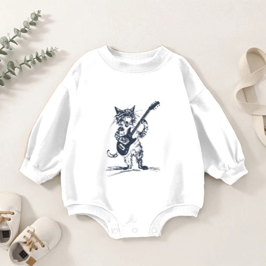 Discover Cat Strumming the Guitar Baby Romper Sweatshirts, Cat Playing Bass Guitar Baby Romper Sweatshirts