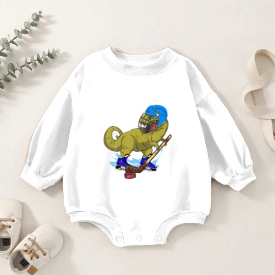 Discover Ice Hockey Dino Hockey Dinosaur Play Ice Hockey Re Baby Romper Sweatshirts
