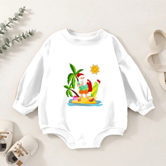 Discover Santa Surfing Christmas in July Summer Surf Gift Baby Romper Sweatshirts
