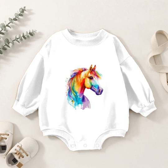 Discover Watercolor Horse Pony Colorful Pet Ponys Lover Baby Romper Sweatshirts