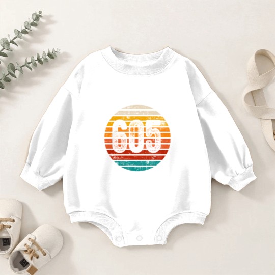 Discover Distressed Vintage Sunset 605 Area Code Baby Romper Sweatshirts