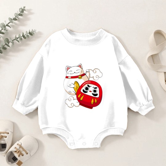 Discover Maneki Neko Lucky Cat Japanese Daruma Doll Kawaii Baby Romper Sweatshirts
