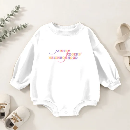 Discover Mister Rogers Colorful Logo Charcoal Baby Romper Sweatshirts