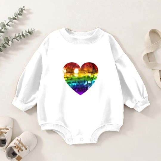 Discover Rainbow Disco Ball Heart  Classic Baby Romper Sweatshirts