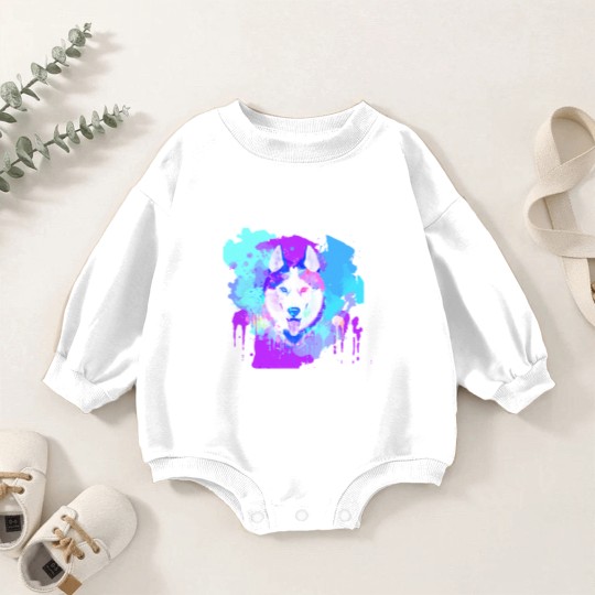Discover Husky Artwork Husky Dog Watercolor, Husky Artwork, Husky apparel, Colorful Husky Baby Romper Sweatshirts