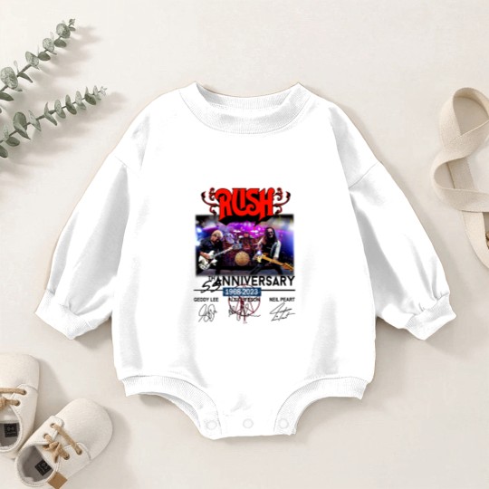 Discover New 55 Years RUSH Band 1968-2023 Signatures Baby Romper Sweatshirts