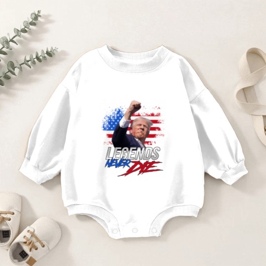 Discover Trump Legends Never Die Dark Baby Romper Sweatshirts, Trump Fight 2024 Baby Romper Sweatshirts
