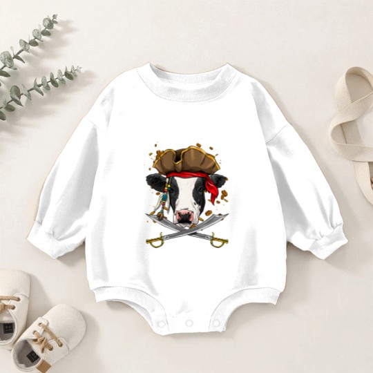 Discover Cattle Cow Pirate Cow Cattle Jolly Roger Flag Nautical Cow Lover Baby Romper Sweatshirts