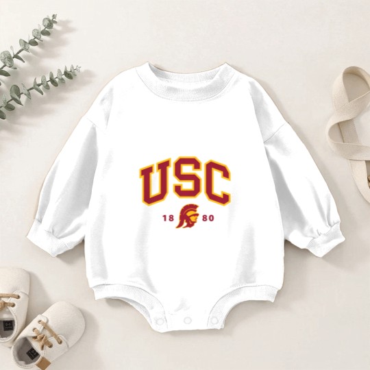 Discover usc curved block logo with cardinal gold trojan 1880 sweat Baby Romper Sweatshirts