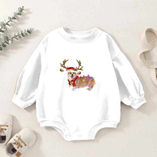 Discover Christmas Corgi Reindeer Baby Romper Sweatshirts, Santa's Hat Corgi Baby Romper Sweatshirts