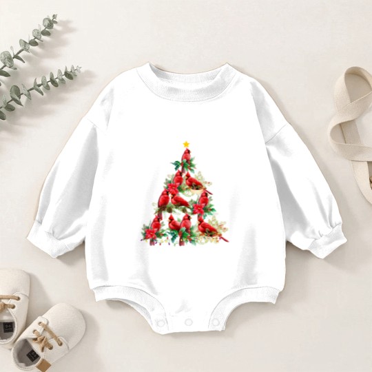 Discover Vintage Christmas Cardinal Birds Snowings Xmas Tree Lights Baby Romper Sweatshirts