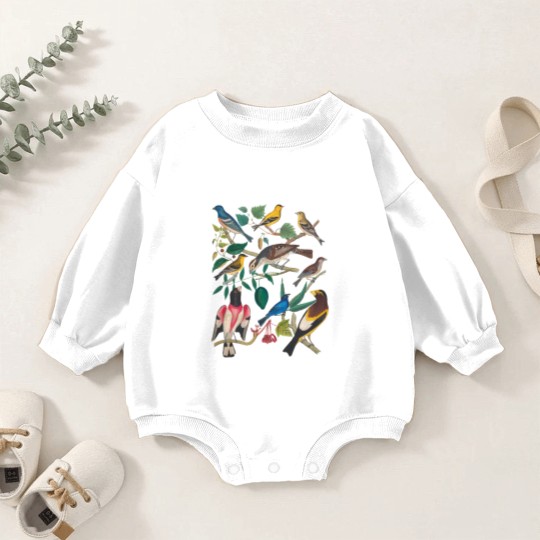 Discover Vintage Botanical Bird, Colorful Birds Short Sleeve Baby Romper Sweatshirts