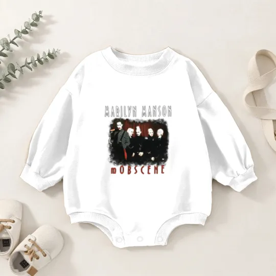 Discover Marilyn Manson mOBSCENE Baby Romper Sweatshirts, Vintage Alt Goth Rock Music