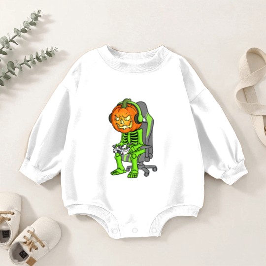 Discover Gaming Halloween Skeleton Jack O Lantern Gamer Boy Baby Romper Sweatshirts