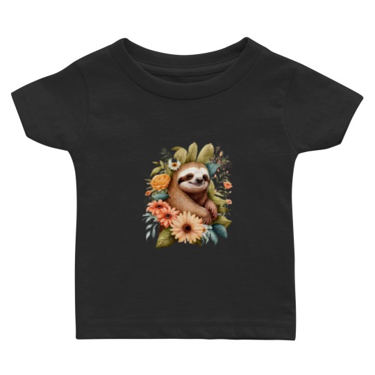 Discover Floral Sloth Graphic Baby T-Shirts