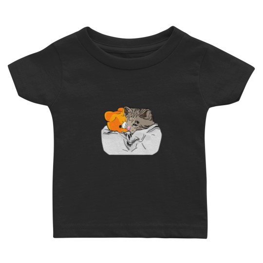 Discover Sad Kitten Cat Crying bed with Teddy Meme Baby T Shirts