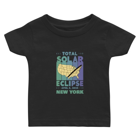 Discover New York Total Solar Eclipse with MAP - in Green and Blue Hues 2024 April 8  .png Baby T-shirts