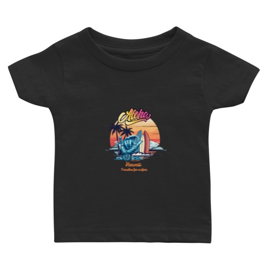 Discover Aloha, Hawaii, paradise for surfers,cool graphic with hawaiian "shaka" gesture Baby T-shirts