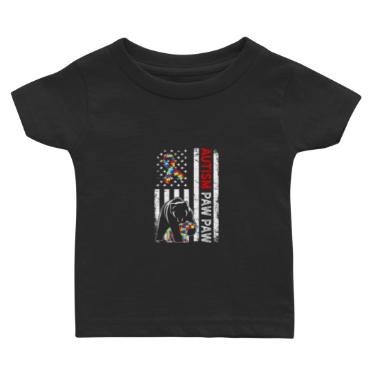 Discover Distressed American Flag Autism Paw Paw Bear Awareness Baby T-shirts