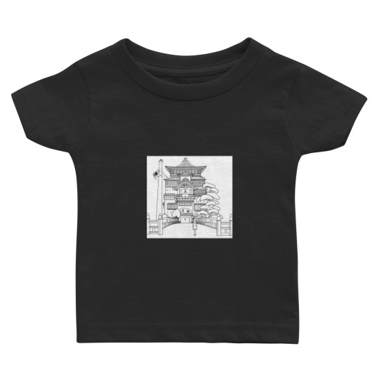 Discover Spirited Away Bathhouse with Chihiro but a simple line drawing Classic Baby T-shirts