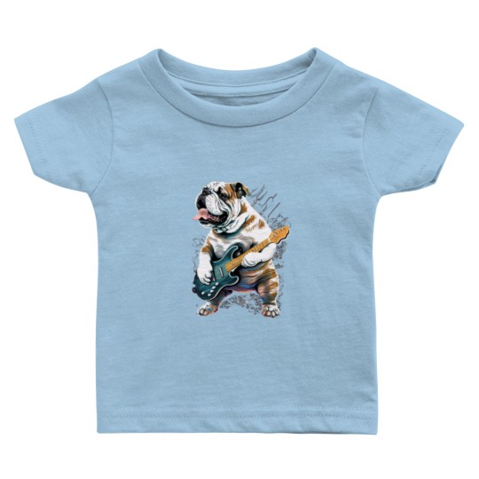 Discover English Bulldog with Electric Guitar Baby T-shirts