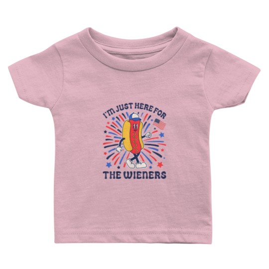 Discover I'm Just Here For The Wieners 4th of July Funny Hotdog Flag Baby T Shirts