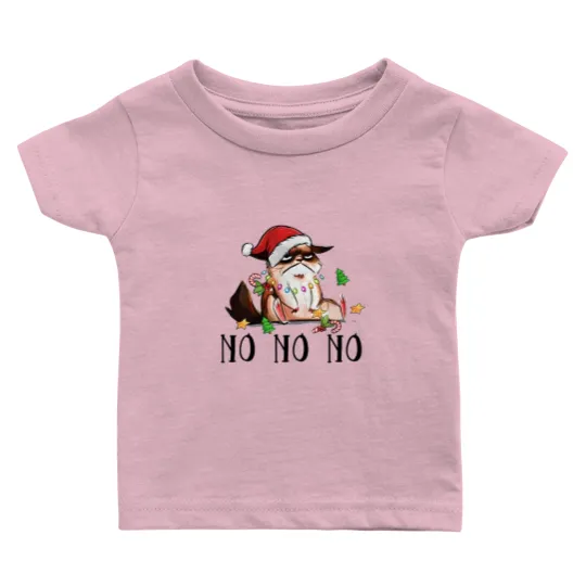 Discover Ugly Christmas Cat Wearing Xmas Hat Say "No No No" Baby T Shirts