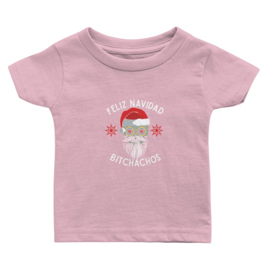 Discover Feliz Navidad Bitchachos Merry Spanish Christmas Mexican Sugar Skull In Santa'S Hat Baby T Shirts