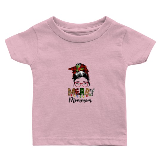 Discover Red Plaid Mommom Messy Bun Ladies Christmas Pajama Baby T Shirts
