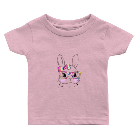 Discover Cute Bunny Rabbit Face Tie Dye Glasses Girl Happy Baby T Shirts