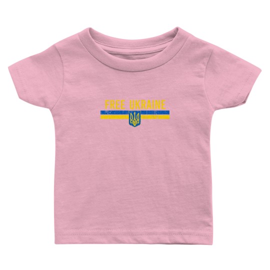 Discover Free Ukraine distressed Ukrainian blue yellow flag minimalist art - Free Ukraine - Baby T Shirts