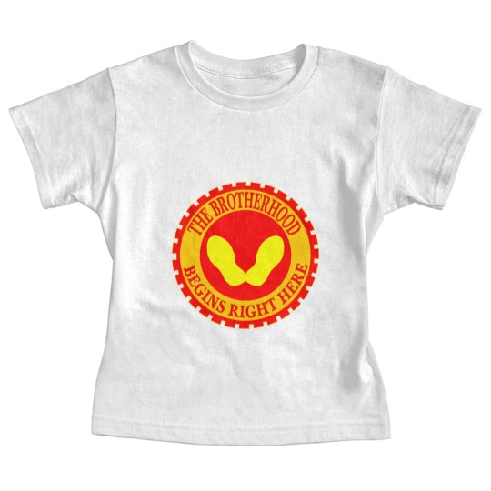 Discover The Brotherhood Begins Right Here Yellow Footprint Baby Tees