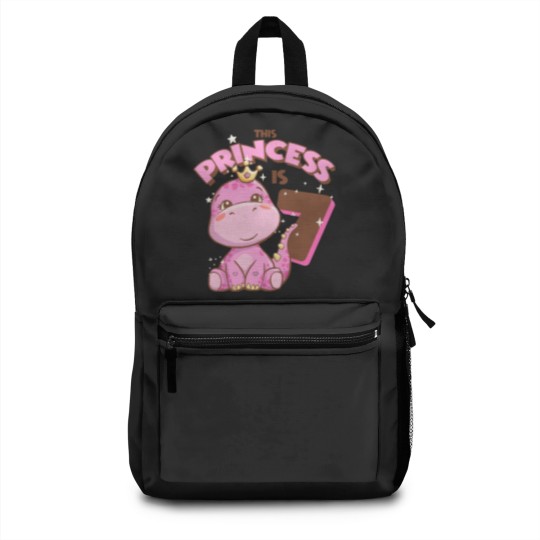 Discover Dinosaur T- Backpacks This Princess is 7 Girls 7th Birthday Pink Dinosaur Party T- Backpacks