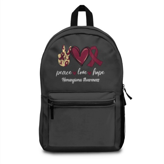 Discover Peace Love Cure Hemangioma Burgundy Ribbon Awarene Backpacks