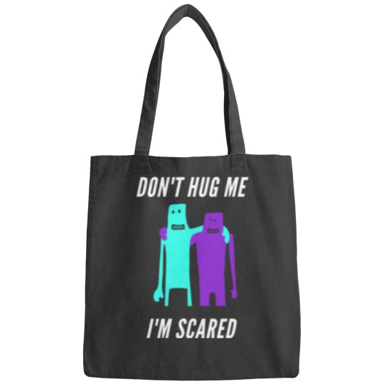 Discover Don't hug me i'm scared cyan and purple Bags