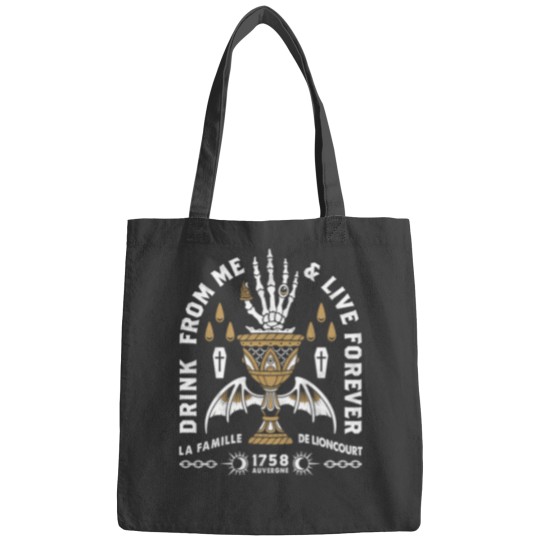 Discover Drink From Me - Lestat Vampire - Gothic Quote cat Bags