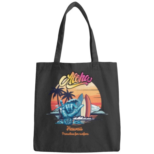 Discover Aloha, Hawaii, paradise for surfers,cool graphic with hawaiian "shaka" gesture Bags
