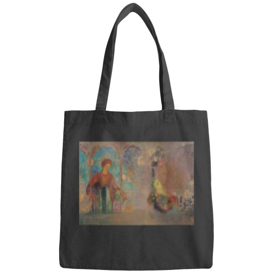 Discover Woman With Flowers by Odilon Redon Long Bags