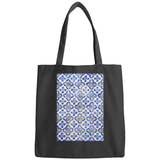 Discover Portuguese tiles. Blue flowers and leaves Long Bags