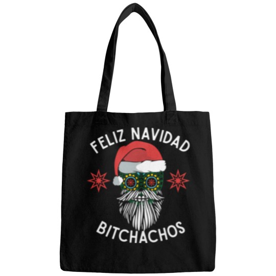 Discover Feliz Navidad Bitchachos Merry Spanish Christmas Mexican Sugar Skull In Santa'S Hat Bags