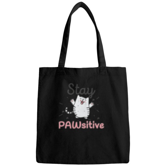 Discover Stay Pawsitive - Funny Cute Cat Pun 2 Bags