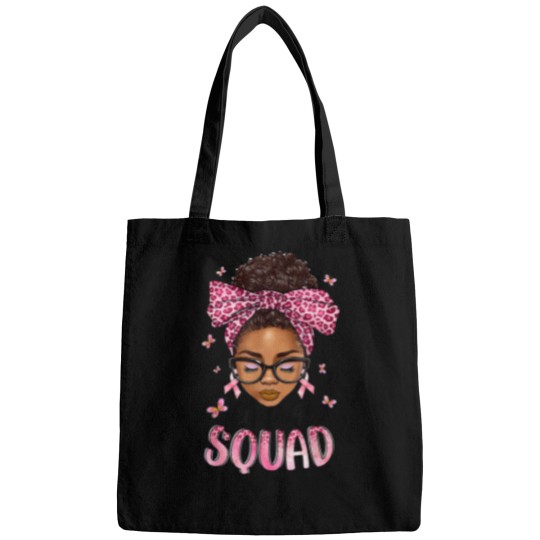 Discover Support Squad Breast Cancer Awareness Messy Bun Black Woman T-Shirt Bags