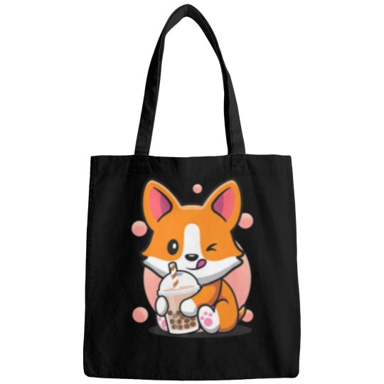 Discover Corgi Boba Tea Funny Puppy Drinking Bubble Tea Dog Novelty Bags